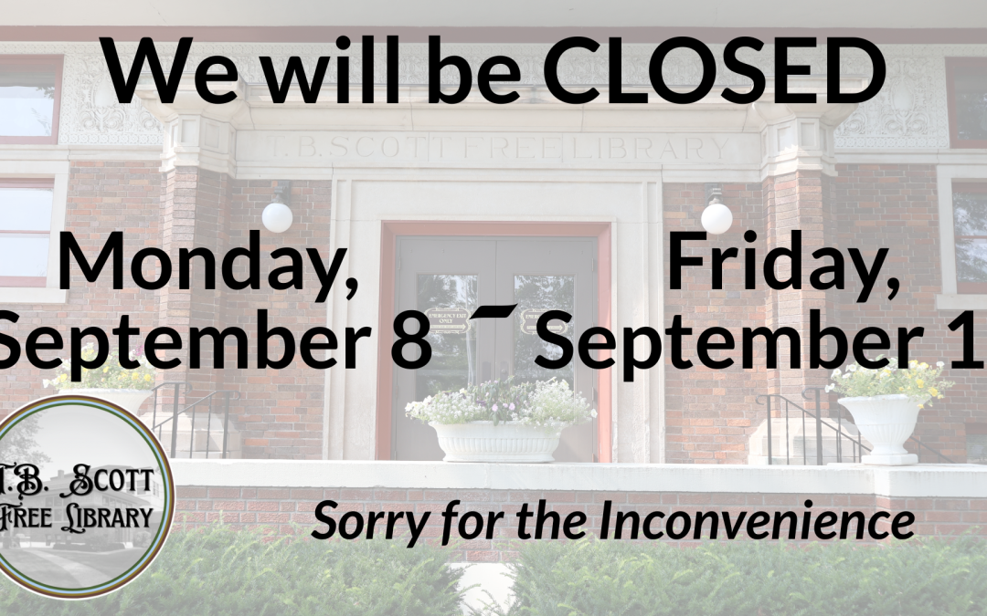 Library facade with an announcement of closure from September 8 to 12.